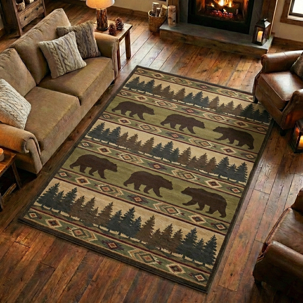 Wildwood Bear area rug in a living room
