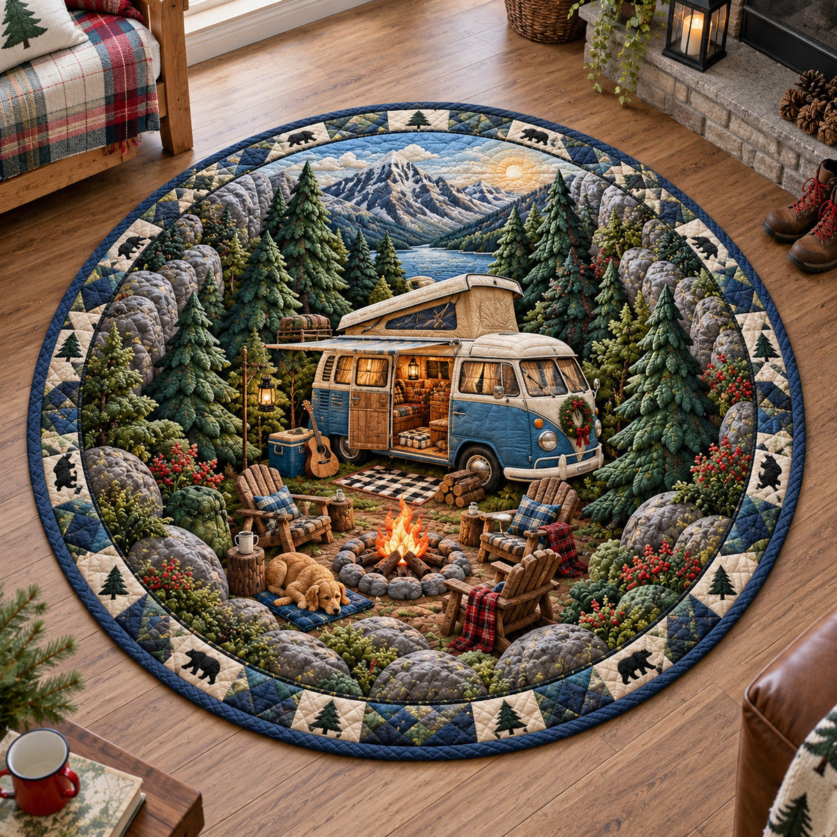 Wildwood Camp Round Mat Rug - Nature Design | Serene Home Decor - washable non-slip printed rug
