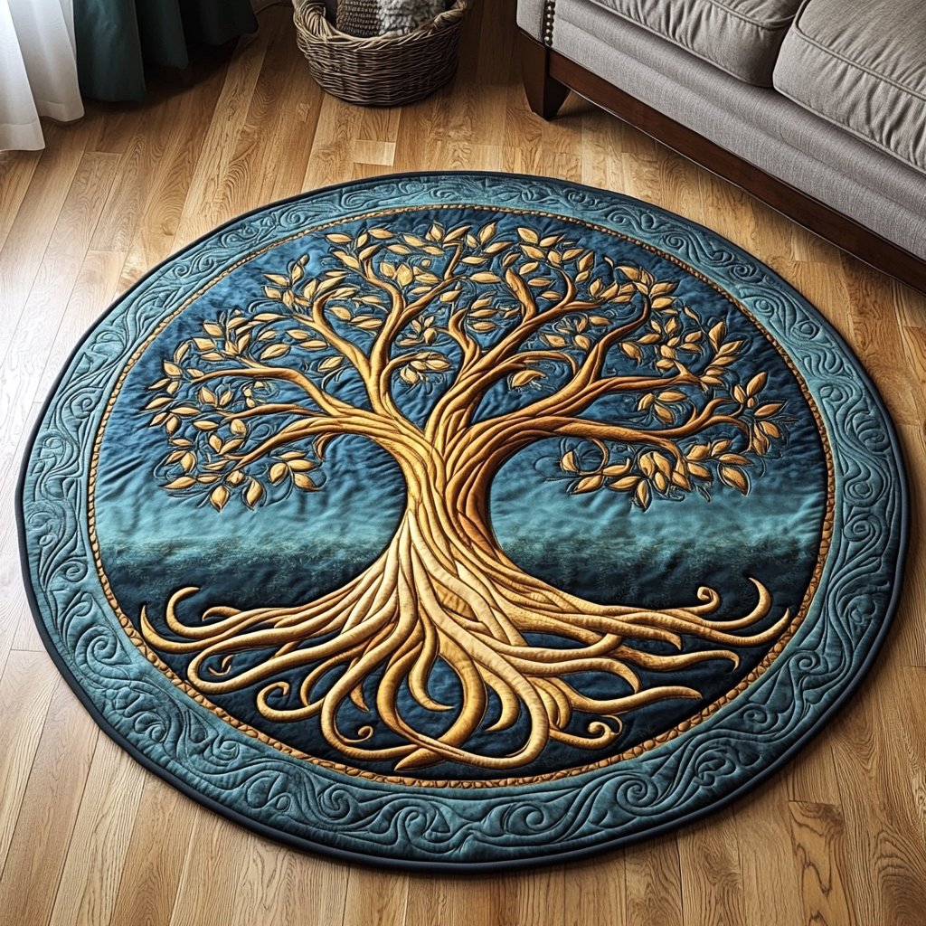 Willow Whisper Round Mat Rug - washable non-slip printed rug