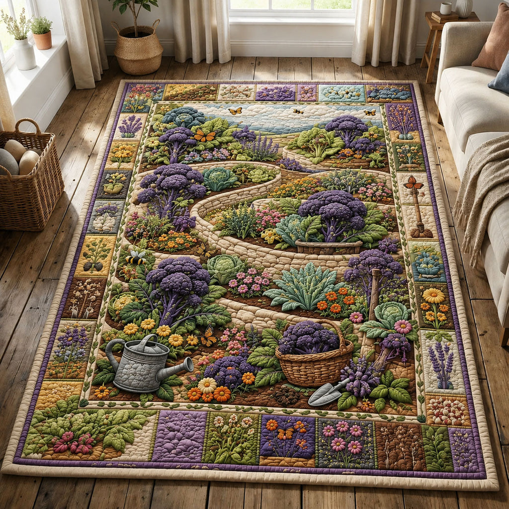 Winding Lavender Kitchen Garden area rug in a living room