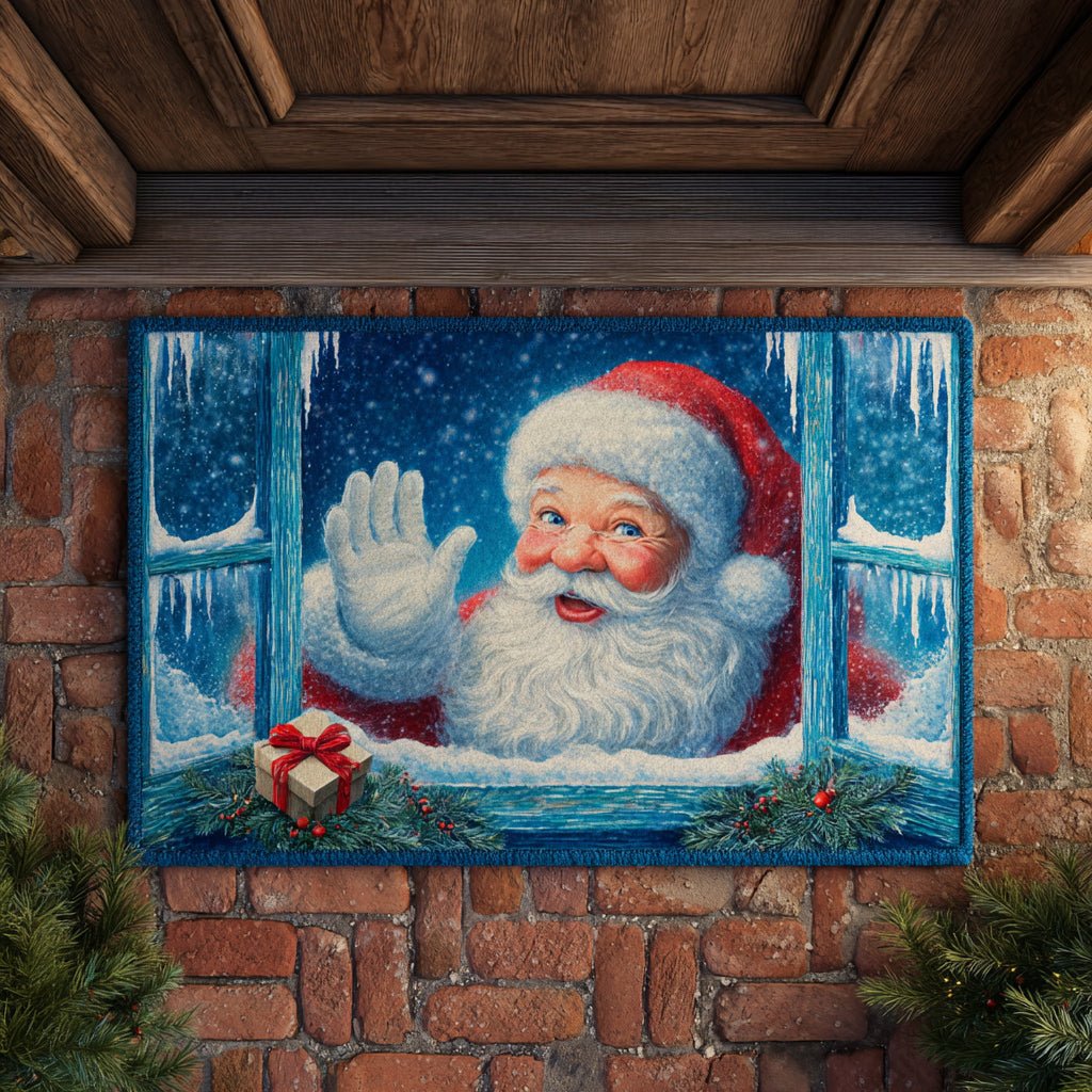 Window Santa Claus Doormat - Seasonal Holiday Design | Printed Welcome Doormat