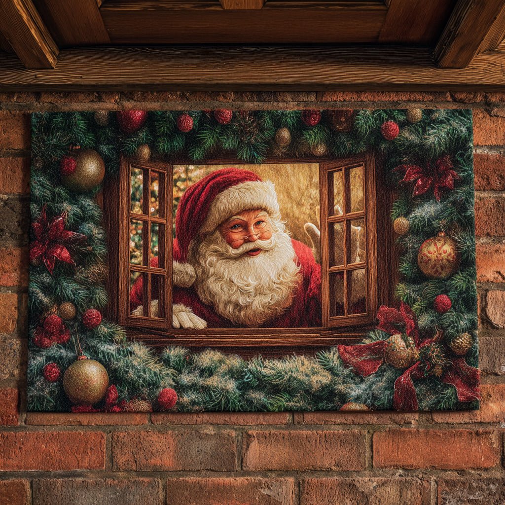 Window Santa Claus Doormat - Seasonal Holiday Design | Printed Welcome Doormat