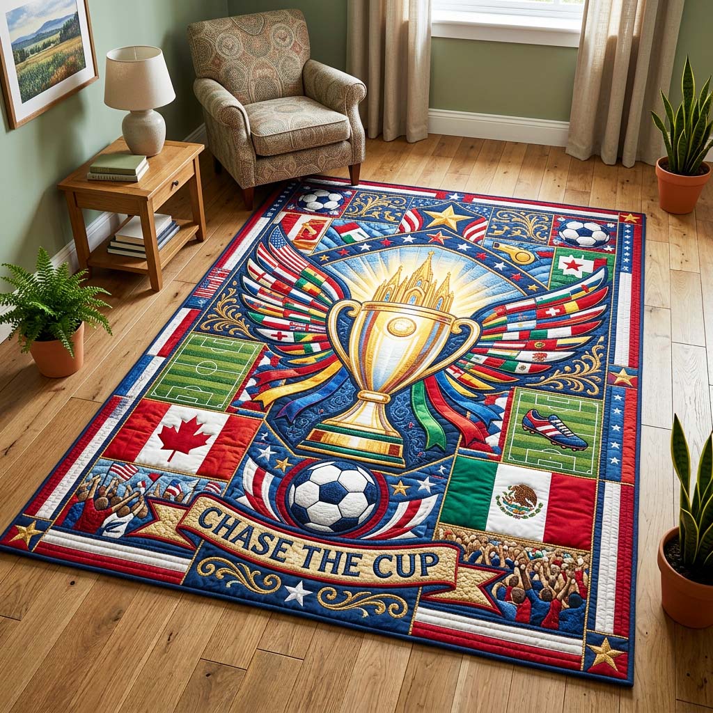 Winged Cup area rug in a living room