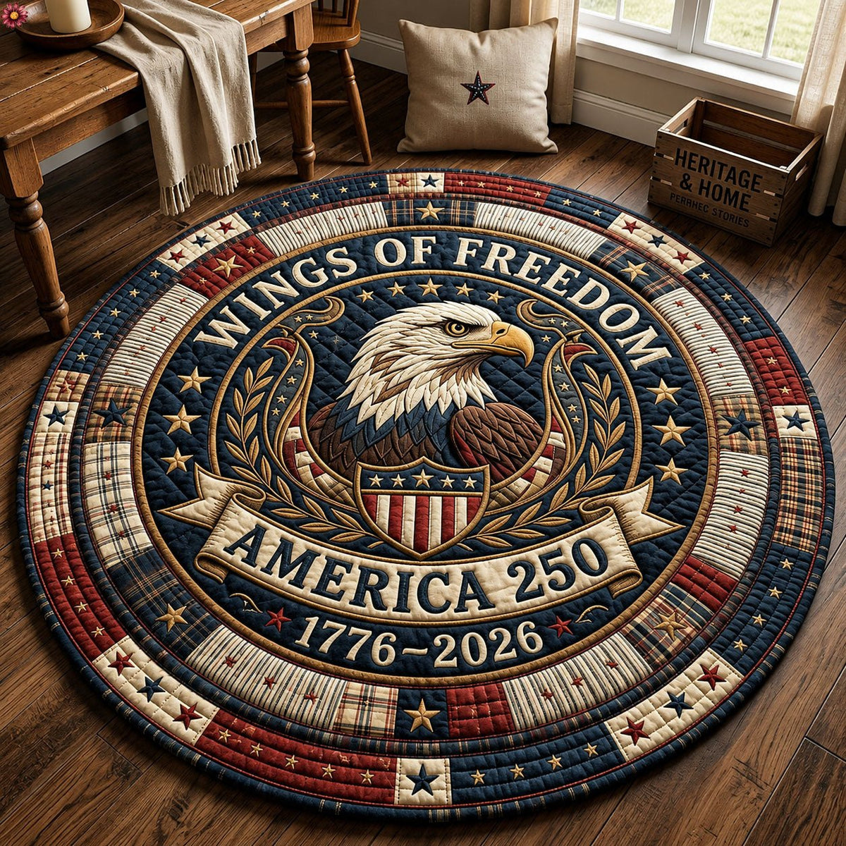 Wings Of Freedom Round Mat Rug - washable non-slip printed rug