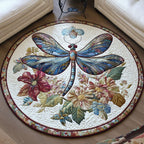 Wings in Bloom Round Mat Rug - washable non-slip printed rug