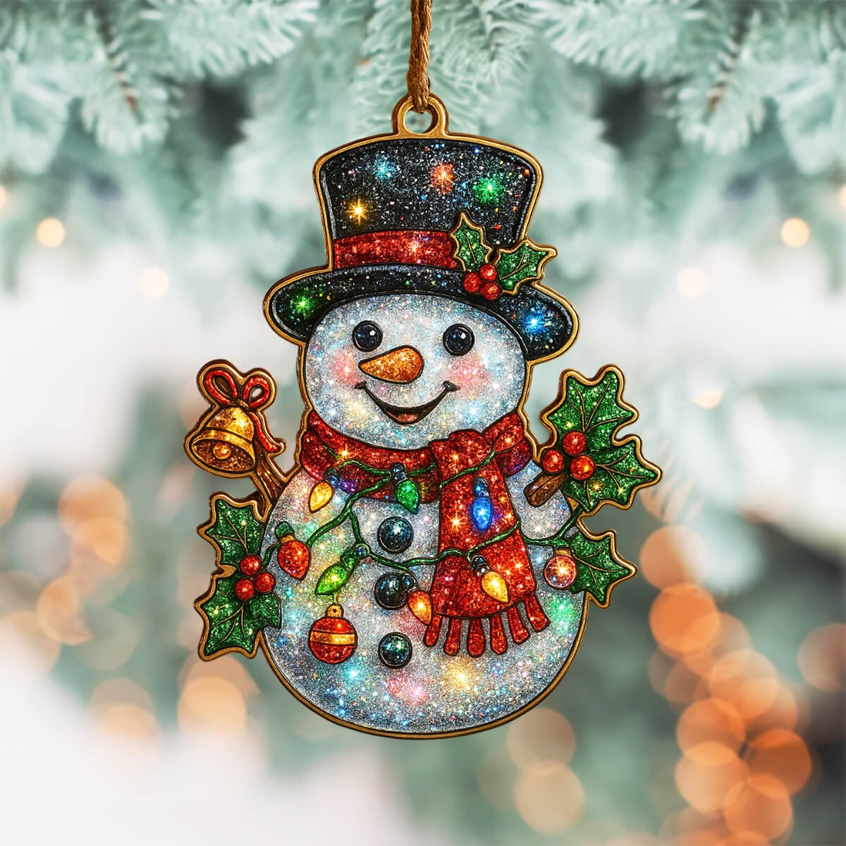 Beaded Top Hat Snowman Christmas Ornament