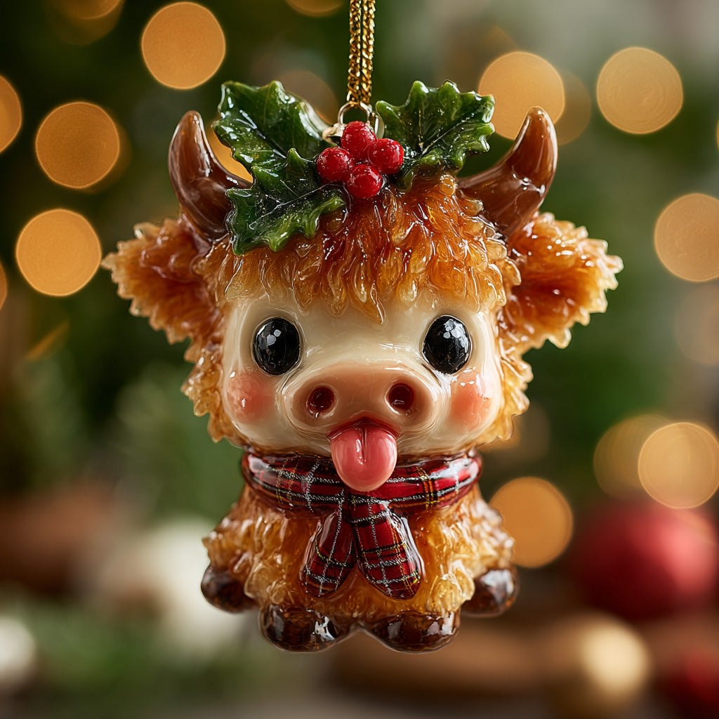 Holly Crown Highland Calf Christmas Ornament