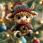 Beanie Highland Calf Wreath Christmas Ornament
