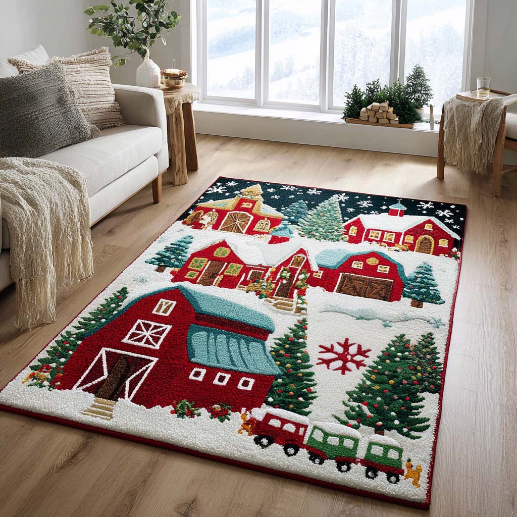 Winter Barns area rug in a living room