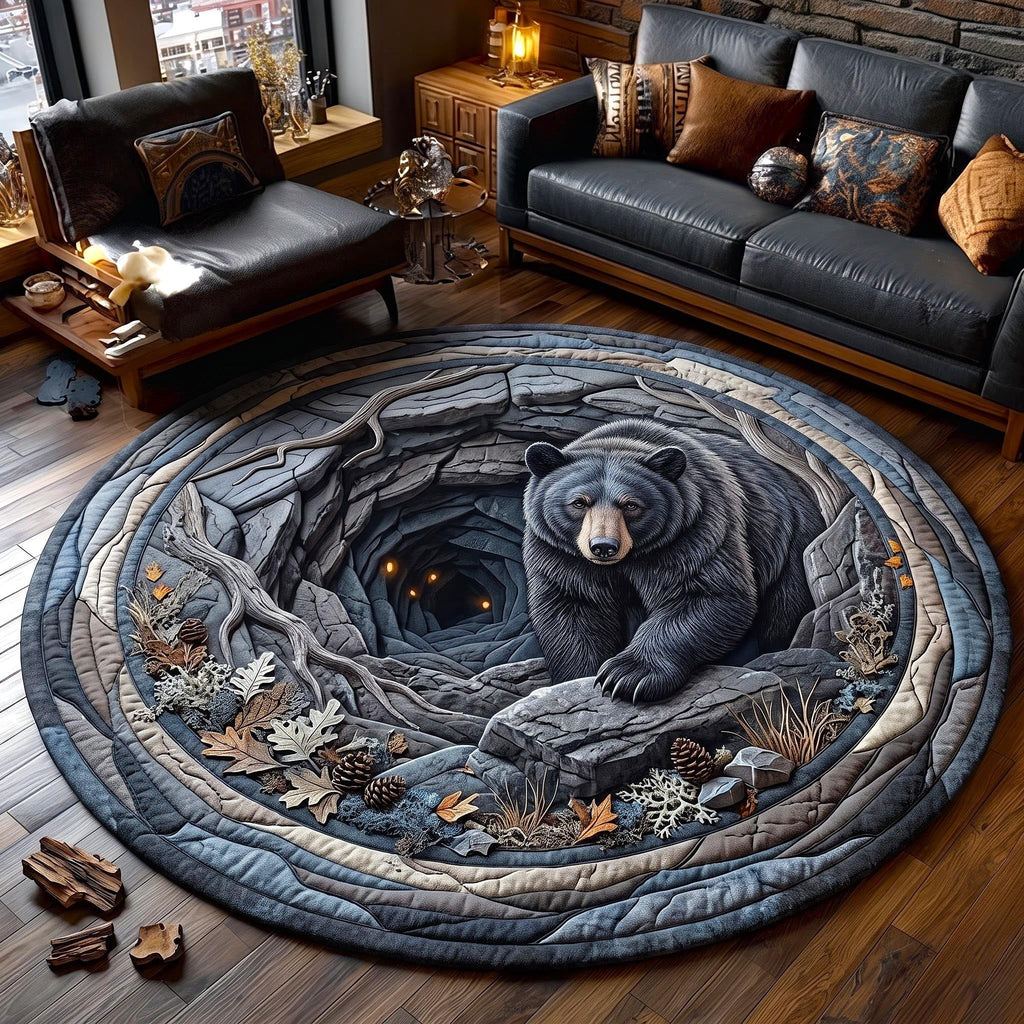 Winter Bear Round Mat Rug - Cute Animal Design | Charming Home Decor - washable non-slip printed rug