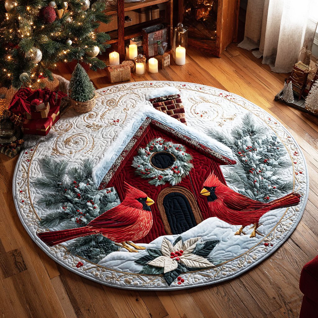 Winter Birdhouse Round Mat Rug - washable non-slip printed rug