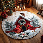 Winter Birdhouse Round Mat Rug - washable non-slip printed rug
