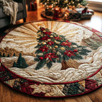 Winter Bloom Tree Round Mat Rug - washable non-slip printed rug