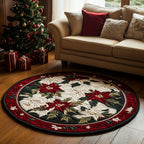 Winter Blossom Round Mat Rug - washable non-slip printed rug