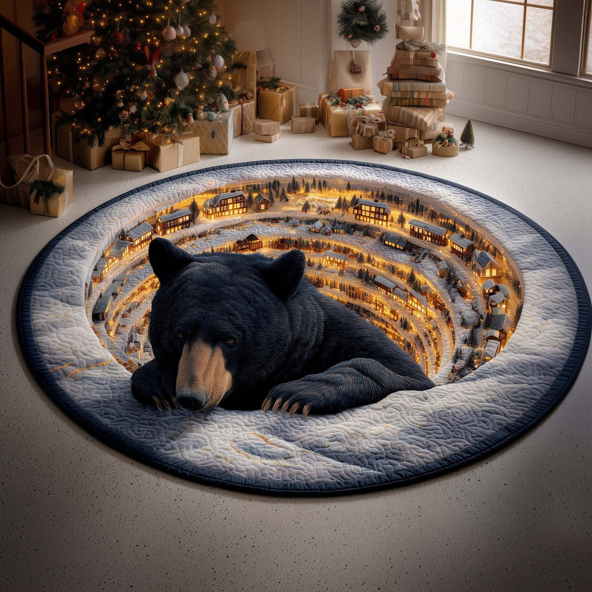 Winter Burrow Round Mat Rug - washable non-slip printed rug