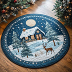 Winter Cabin Glow Round Mat Rug - washable non-slip printed rug