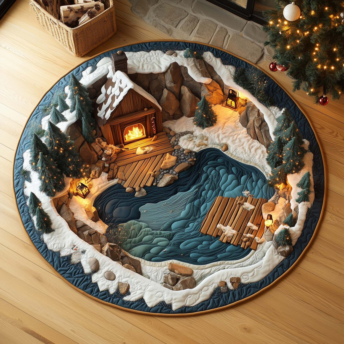 Winter Cabin (Design 3) Round Mat Rug - washable non-slip printed rug