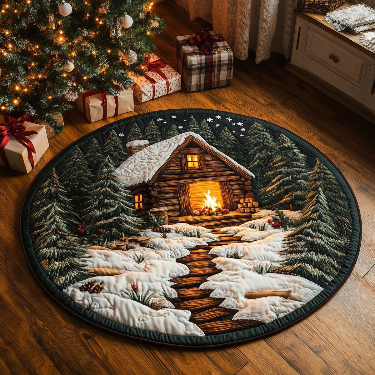 Winter Cabin (Design 2) Round Mat Rug - washable non-slip printed rug