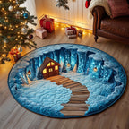 Winter Cabin Round Mat Rug - washable non-slip printed rug