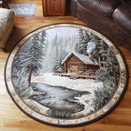 Winter Cabin Round Mat Rug - Nature Design | Serene Home Decor