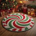 Winter Candy Twist Round Mat Rug - washable non-slip printed rug