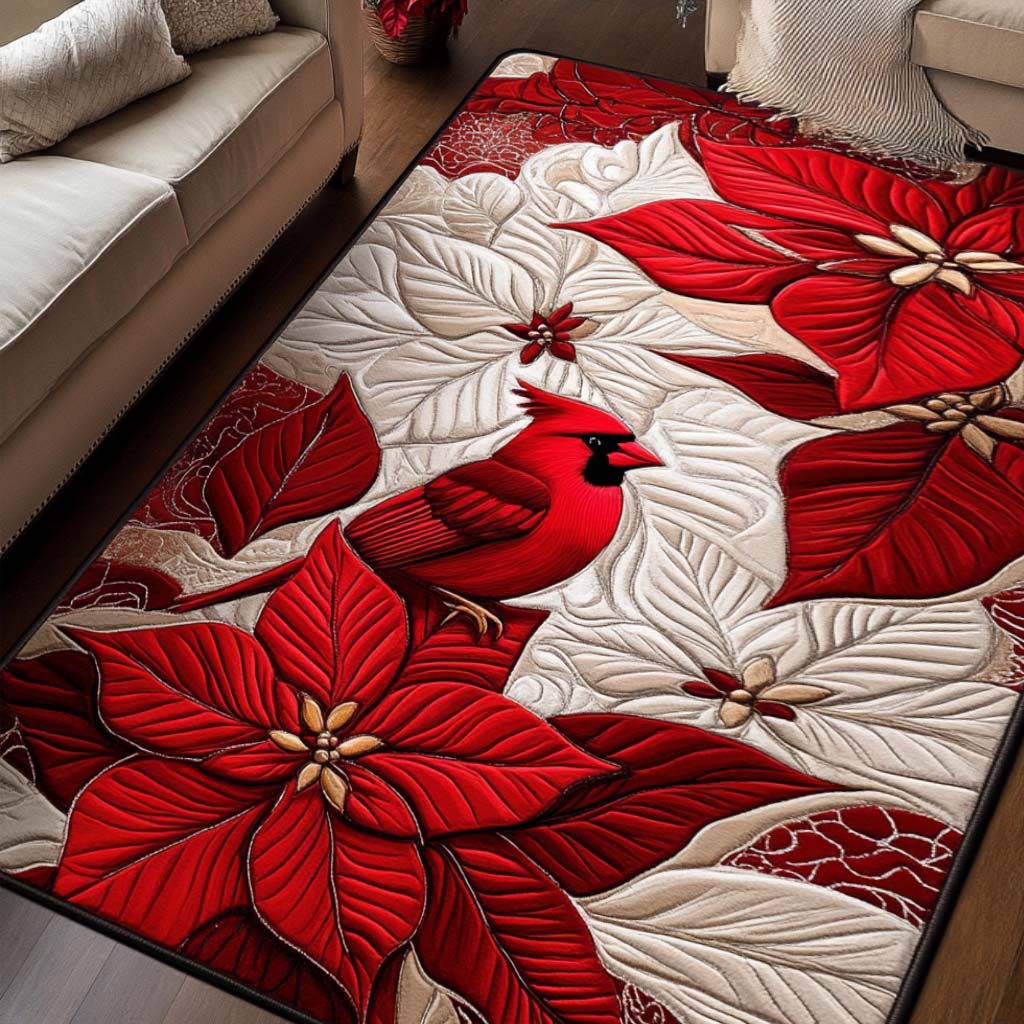 Winter Cardinal area rug in a living room