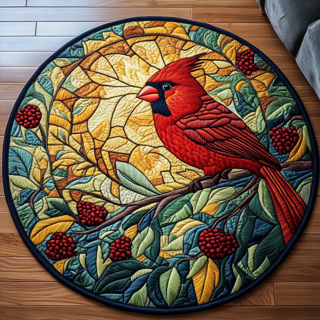Winter Cardinal Bliss Round Mat Rug - washable non-slip printed rug