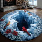 Winter Cardinal Round Mat Rug - washable non-slip printed rug