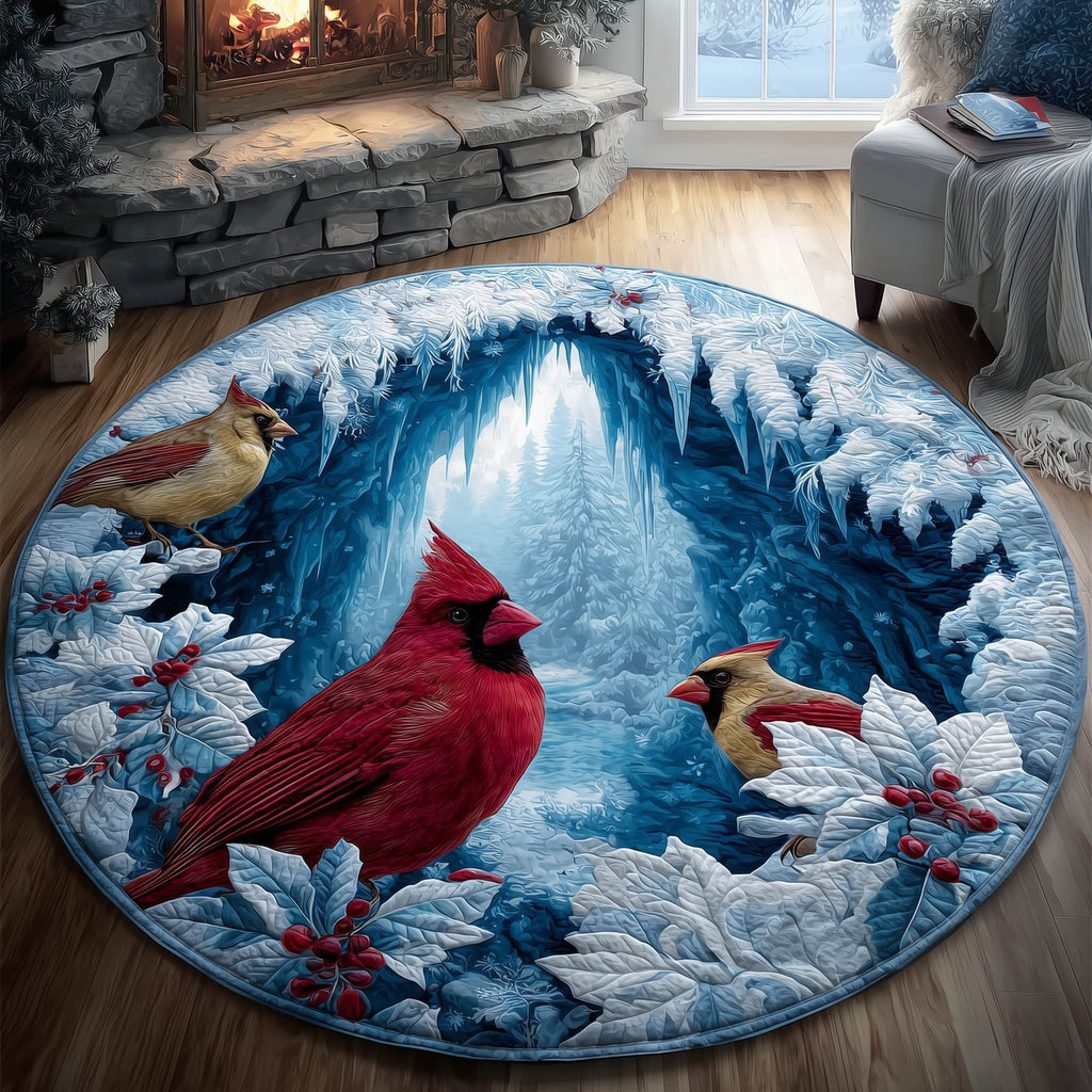 Winter Cardinal Round Mat Rug - Nature Design | Serene Home Decor