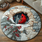 Winter Cardinal Round Mat Rug - Nature Design | Serene Home Decor