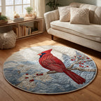 Winter Cardinal Round Mat Rug - Nature Design | Serene Home Decor