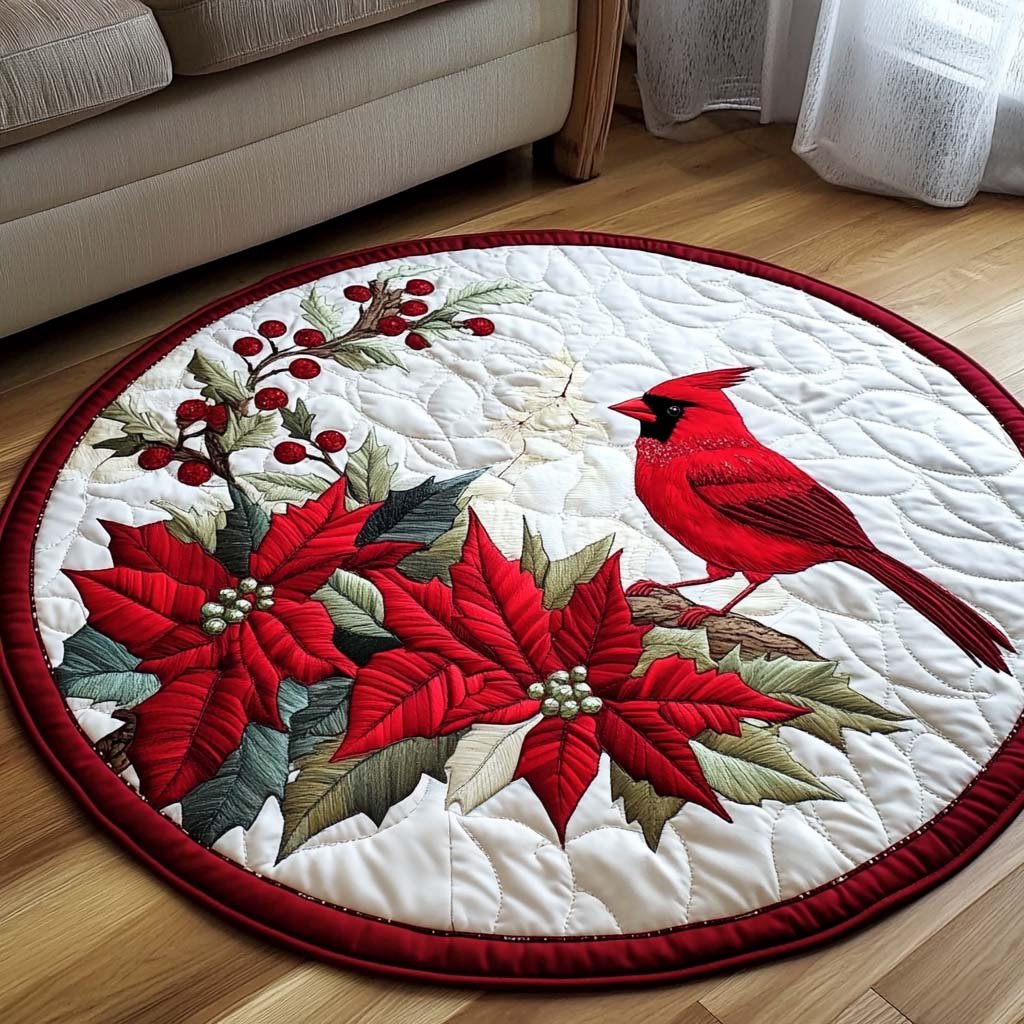 Winter Cardinal Watch Round Mat Rug - washable non-slip printed rug