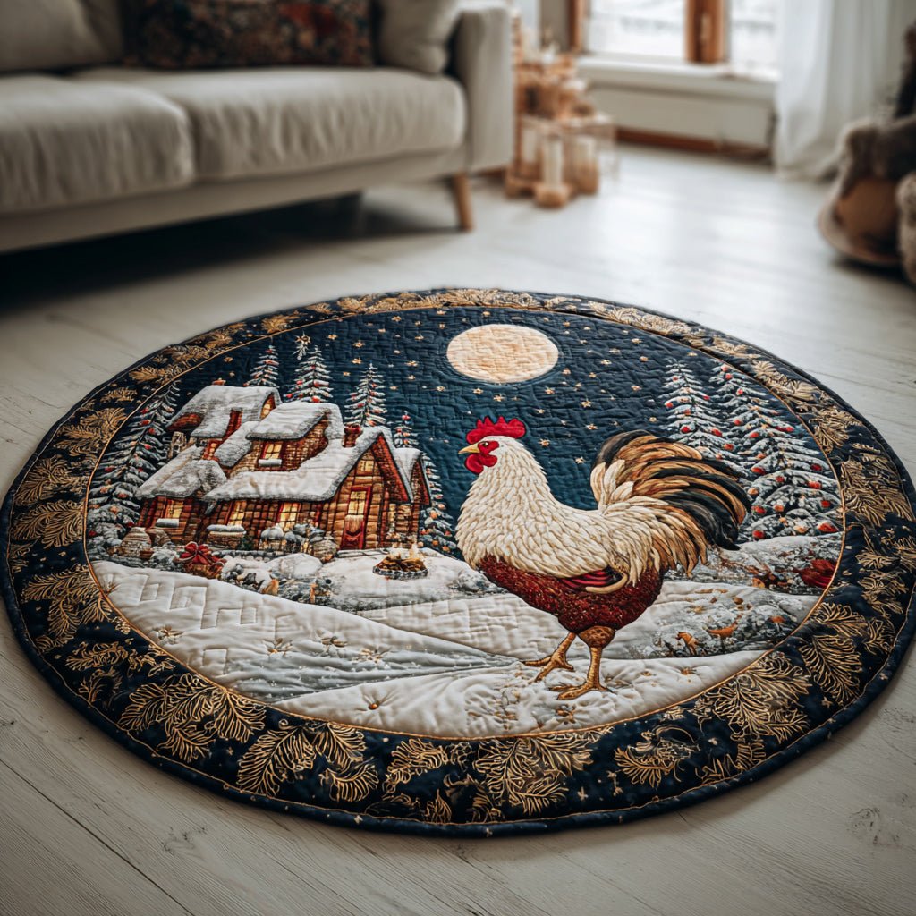 Winter Chicken Night Round Mat Rug - washable non-slip printed rug