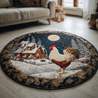 Winter Chicken Night Round Mat Rug - washable non-slip printed rug