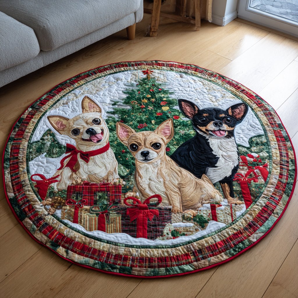 Winter Chihuahua Round Mat Rug - washable non-slip printed rug