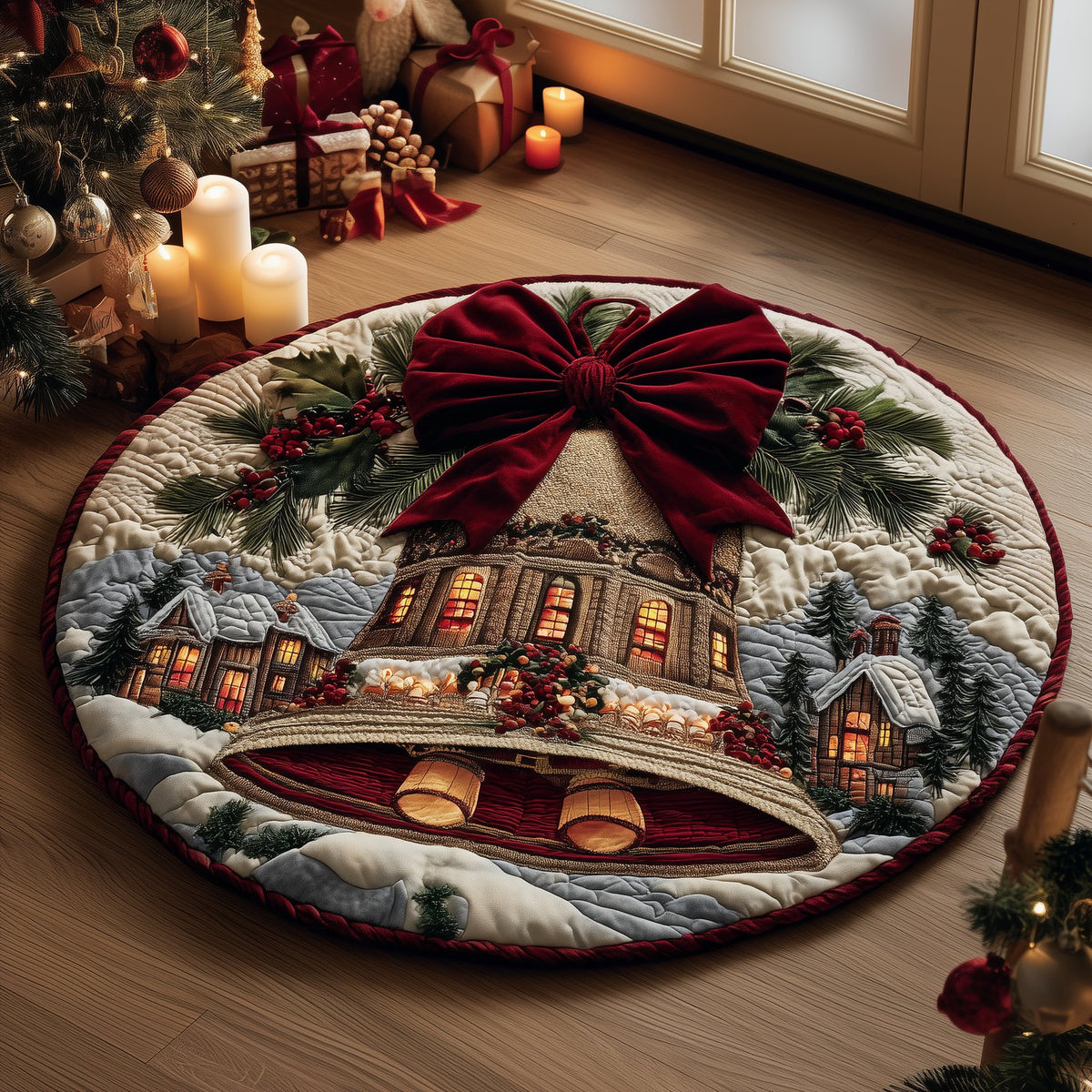 Winter Chime Round Mat Rug - washable non-slip printed rug