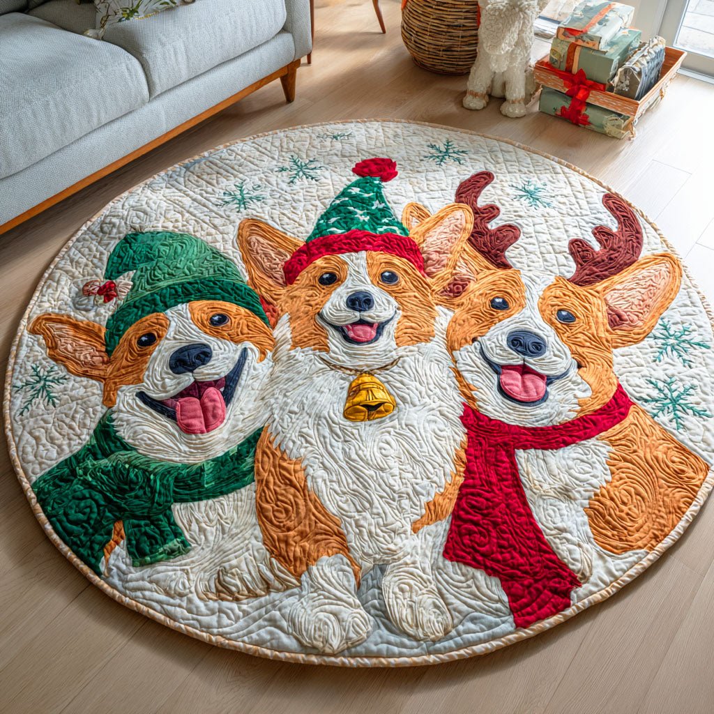 Winter Corgi Round Mat Rug - Cute Pet Design | Animal Printed Home Decor
