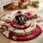 Winter Dachshund Round Mat Rug - washable non-slip printed rug