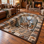 Winter Deer area rug in a living room
