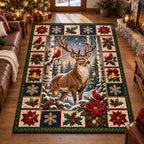 Winter Deer area rug in a living room