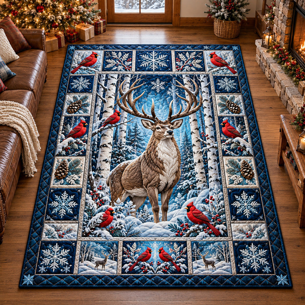 Winter Deer area rug in a living room