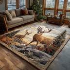 Winter Deer area rug in a living room