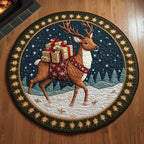 Winter Deer Round Mat Rug - washable non-slip printed rug