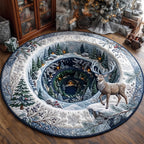 Winter Deer Round Mat Rug - Cute Animal Design | Charming Home Decor - washable non-slip printed rug