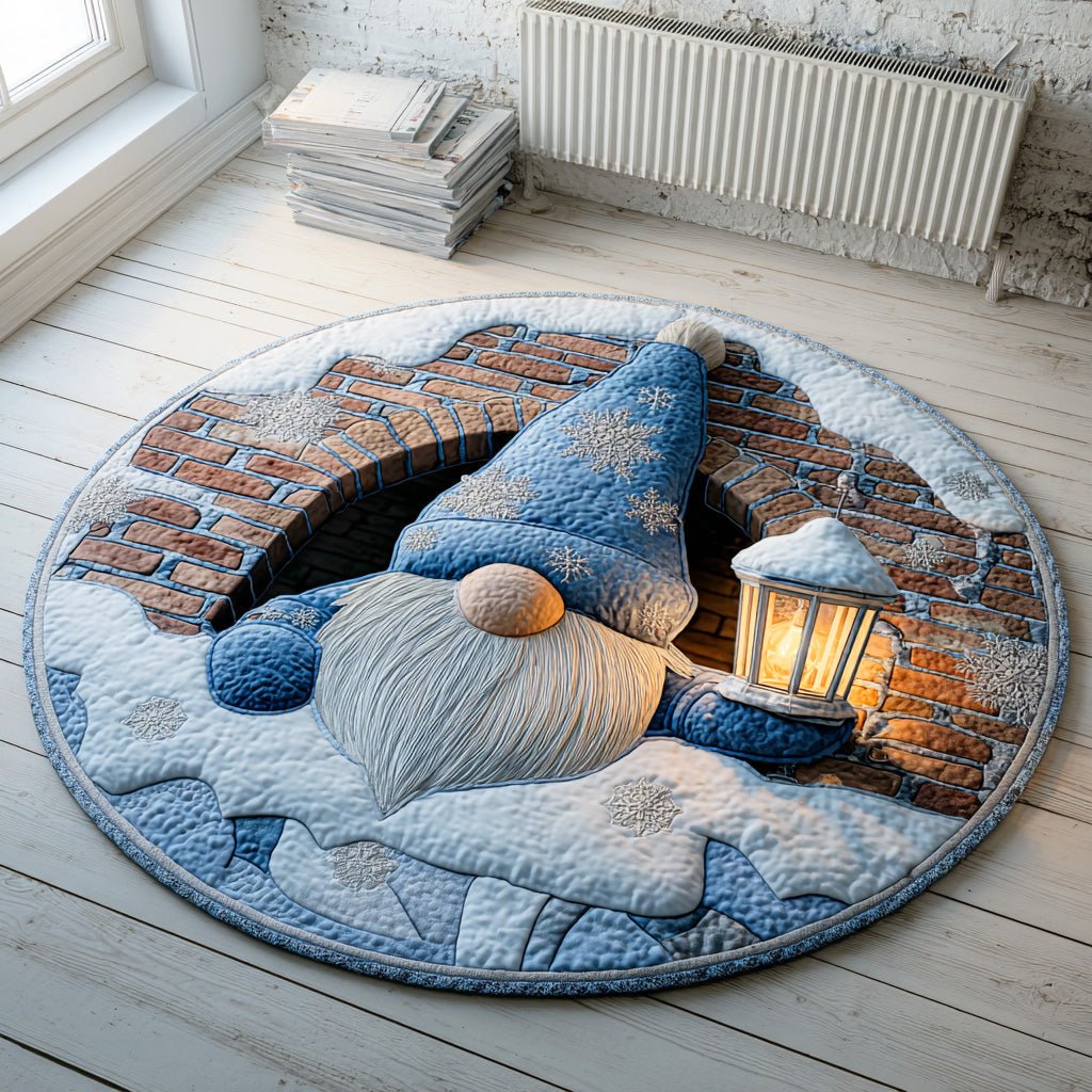 Winter Gnome Path Round Mat Rug - washable non-slip printed rug