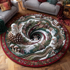 Winter Gnome Round Mat Rug - Nature Design | Serene Home Decor - washable non-slip printed rug