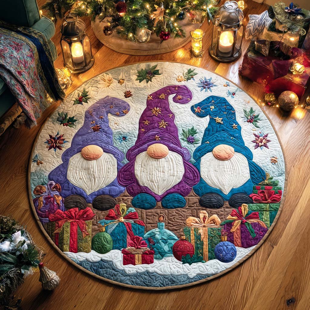 Winter Gnome Round Mat Rug - washable non-slip printed rug