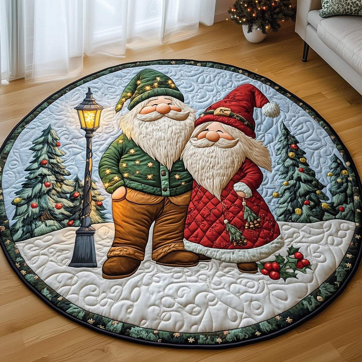 Winter Gnomes Round Mat Rug - Nature Design | Serene Home Decor
