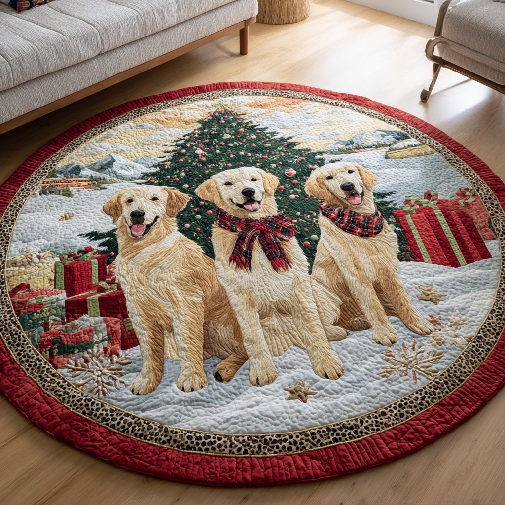 Winter Golden Retriever Round Mat Rug - Nature Design | Serene Home Decor