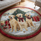 Winter Golden Retriever Round Mat Rug - Nature Design | Serene Home Decor